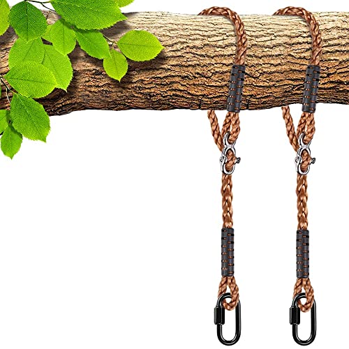 SELEWARE 6.5ft Tree Swing Rope, Adjustable Hammock Straps Hanging Kit | Quick Easy Installation, Fits Tree Branches, Brown 2 Pack, Ideal for Indoor Outdoor Use, Camping, Hammock Chairs and Swings - color: Brown - 2 Pack, size: 6.5ft