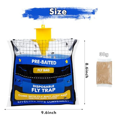 8 Fly Traps Outdoor Hanging Disposable, Fly Bags for Outside, Fly Bait Bag Hunter Traps Control Insecticides Insect Repellents Outdoor, Ranch Fly Traps for Mosquitoes Carpenter Bees Wasps