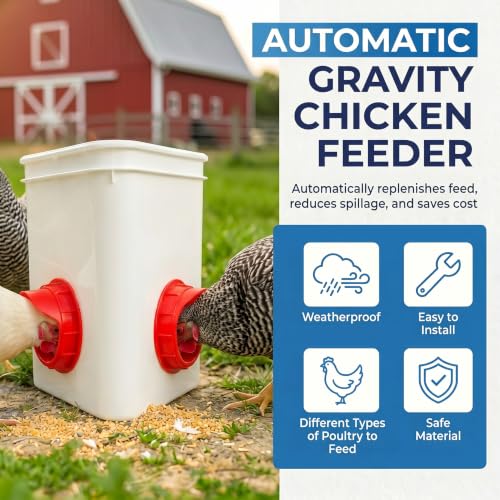 DIY Chicken Feeder Ports, 4 Ports Chicken Feeder No Waste, DIY Automatic Poultry Feeder Cups Kit, Rain Proof Gravity Feeder Port with Hole Saw for Buckets Barrels Bins Troughs