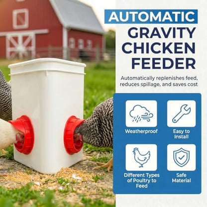 DIY Chicken Feeder Ports, 4 Ports Chicken Feeder No Waste, DIY Automatic Poultry Feeder Cups Kit, Rain Proof Gravity Feeder Port with Hole Saw for Buckets Barrels Bins Troughs