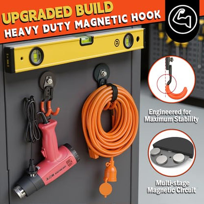 ULIBERMAGNET New Updated Garage Strong Magnetic Hooks, 2 Pack Heavy Duty Large J Hooks with Magnet, Anti-Slip Coating Magnet Hooks for Garden Tools, Ropes,Drill - style: Upgraded Orange Medium J Strong Hooks