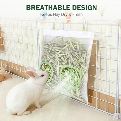 Mesh Guinea Pig Hay Feeder Bag for Guinea Pigs Rabbits Chinchillas, Hanging 2-Hole Hay Dispenser Breathable Wear-Resistant (White) - color: white