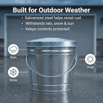 Galvanized Steel Locking Lid Trash Can - 6-Gallon Rodent-Proof Outdoor Storage Bin with Weather-Resistant Lid, Pet Food, Bird Seed, Charcoal Storage, Heavy Duty Metal Can