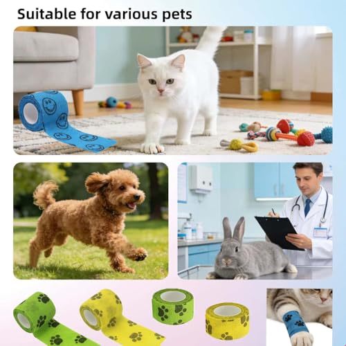 12 Rolls Self Adhesive Bandage Wrap, Breathable Cohesive Bandage Tape, Vet Wrap for Dogs Cats Horses, Non-Woven Self Stick Bandages for Wrist, Ankle, Finger, Sprain & Swelling