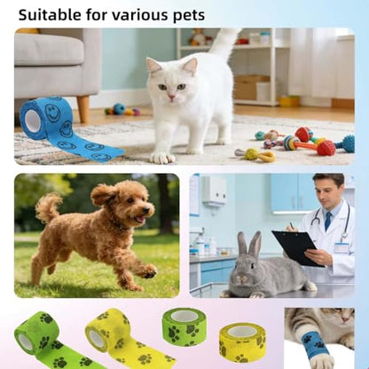 12 Rolls Self Adhesive Bandage Wrap, Breathable Cohesive Bandage Tape, Vet Wrap for Dogs Cats Horses, Non-Woven Self Stick Bandages for Wrist, Ankle, Finger, Sprain & Swelling