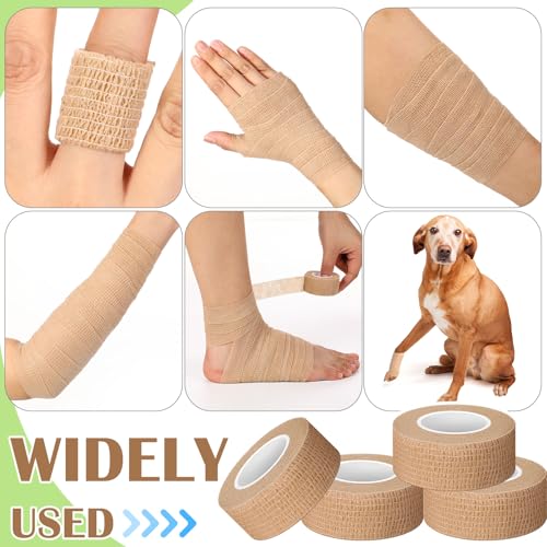 Treela 48 Pack Self Adhesive Wrap Bandage, Nude Color, 1 Inch x 5 Yards | Cohesive Elastic Athletic Tape for Sports Wrist Ankle, Breathable Wound Wrap for Vet Use, Self Adherent Wound Tape Bulk