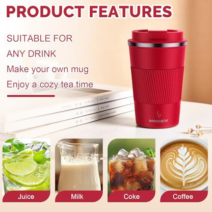 MOMSIV 12oz Travel Coffee Mug, Insulated Coffee Cup with Leakproof Lid Red - color: B-Red-12oz