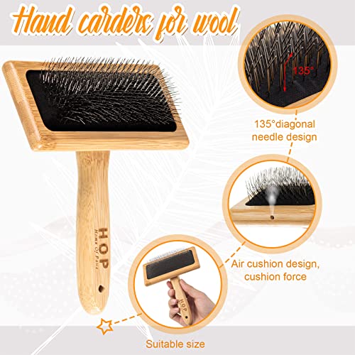 Rtteri 2 Pcs Wooden Drop Spindle and Wool Carder Set Hand Carders Spinning Slicker Wool Brush Needle Felting Tools for Yarn Weaving Blending Roving Craft Project Kit Supplies Pet Grooming