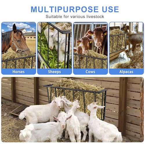 2-Pack Wall Mount Hay Feeder for Goats, 27-Inch Long Hay Rack for Horses
