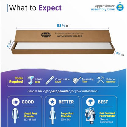 WamBam 6ft White Vinyl Finishing Post | No Dig, Steel Pipe Anchor, for Cambridge Fence, BL19112 - color: 6ft Tall Finishing Post