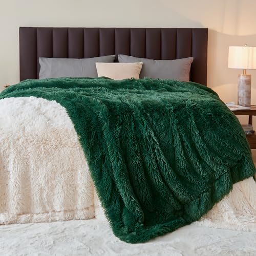 GONAAP Fuzzy Faux Fur Throw Blanket for Couch, Dark Green, 50"x60" - color: Dark Green, size: Throw(50"x60")