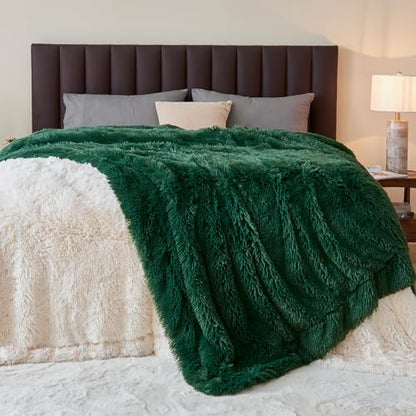 GONAAP Fuzzy Faux Fur Throw Blanket for Couch, Dark Green, 50"x60" - color: Dark Green, size: Throw(50"x60")