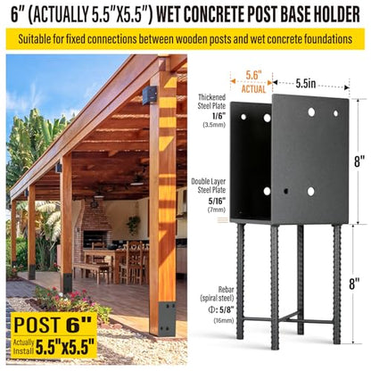 4Pack Heavy Duty Stainless Steel U-Shape Fence Post Holder - Fits 6"x6"(Actual 5.5" x5.5) Wood Posts, Wet Concrete Post Base for Fence, Deck Railing, Pergola
