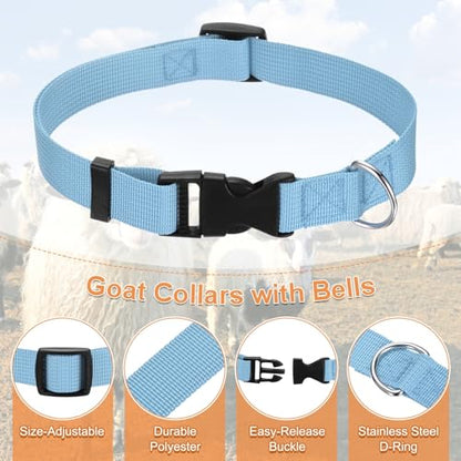 Generic 3-Pack Goat Collars with Bells, 13.8"-20.5" Polyester Adjustable Pet Collar with Anti-Lost Grazing Copper Bell for Small Farm Animal/Sheep/Cow/Goat [Blue]