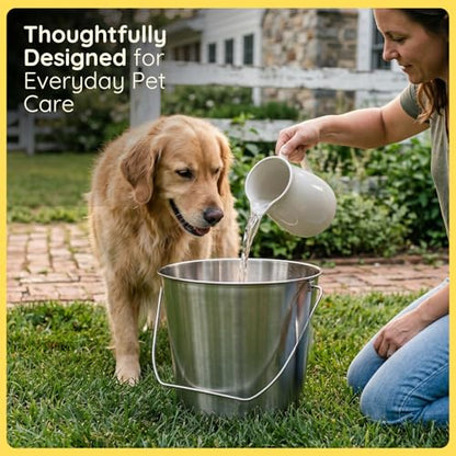 16 Quart Heavy Duty Stainless Steel Round Bucket with Arc-Shaped Handle, Metal Feed & Water Pail for Dogs, Horses, Livestock, Farm, Barn, Stable & Kennel - size: 16 Quart
