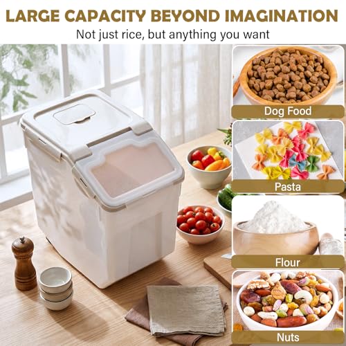 Sunnyray 4 Pcs 55 Lbs Beige Rice Flour Storage Bins with Wheels - color: Beige, size: 55 lbs