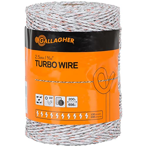 Gallagher Electric Fence Turbo Polywire | 9 Mixed Metal Strands for 40x More Conductivity and Extreme Power | Ideal for Long Portable Fences | UV, Rust Resistant | 3/32" Diameter Polywire | 656 Foot