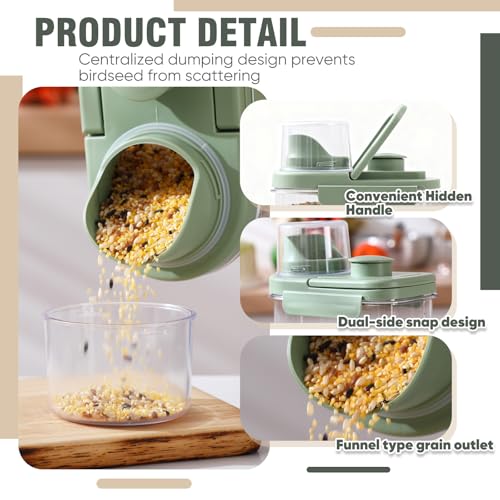 Maxdot 2 Pcs Bird Seed Storage Container 3 Qt/2.8 L with Tight Lids Airtight Cup Pet Food Storage Measuring Containers Lids with Pouring Spouts for Macaws African Grey Cockatoos (Green) - color: Green