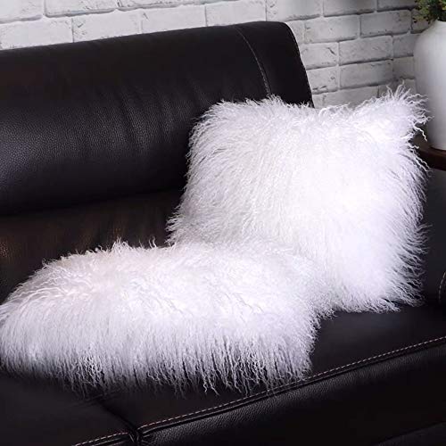 100% Real Mongolian Lamb Fur Cushion Cover/Pillowcase (26x26inch, White) - color: White, size: 26" x 26" (Pack of 1)