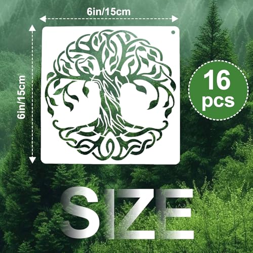 16 Pcs Tree of Life Stencils for Painting, Wood Signs and Journals 6 Inch - color: Tree