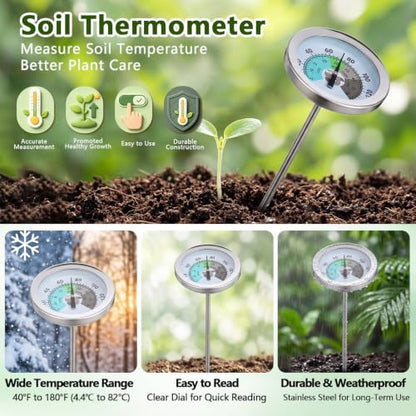 Zhengmy 20 Inch & 7.9 Inch 3 Pcs Compost Soil Thermometer Stainless Steel