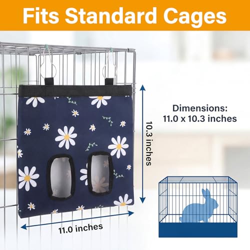 Ondware Hay Feeder Bag for Rabbits & Guinea Pigs, Hanging Dual-Port, Blue