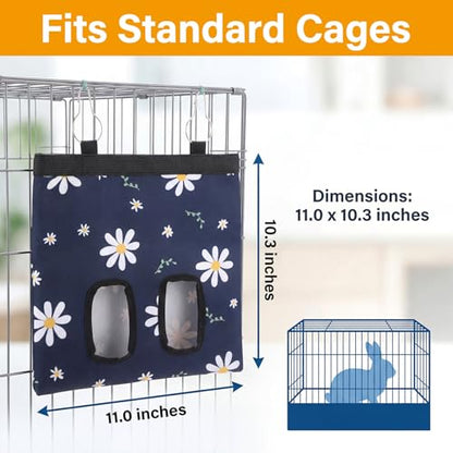 Ondware Hay Feeder Bag for Rabbits & Guinea Pigs, Hanging Dual-Port, Blue