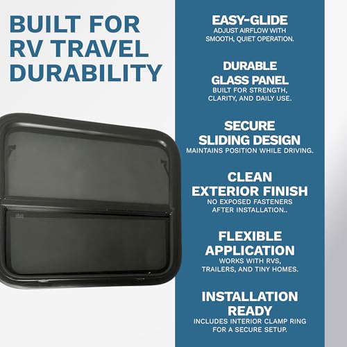 RV Window 24" x 22" - Vertical Slider with Screen & Trim Ring fits 2" Wall Thickness - Replacement for Campers, Trailers (23 3/4" x 21 3/4" Cut-Out)
