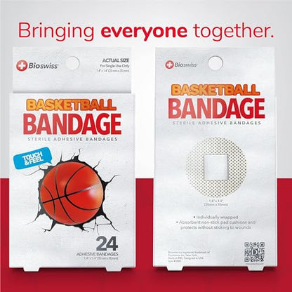 BioSwiss Bandages, Basketball Shaped Self Adhesive Bandage Set, Latex Free, Sterile Wound Care, 24 Count - size: 24-Count Box, style: Basketball