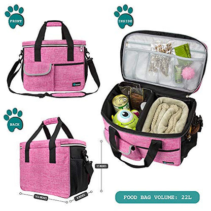PetAmi Dog Travel Bag Organizer, Pet Supplies Tote Diaper Bag, Pink Medium - color: Pink, size: Medium - 14.5"L x 8"W x 12.0"H