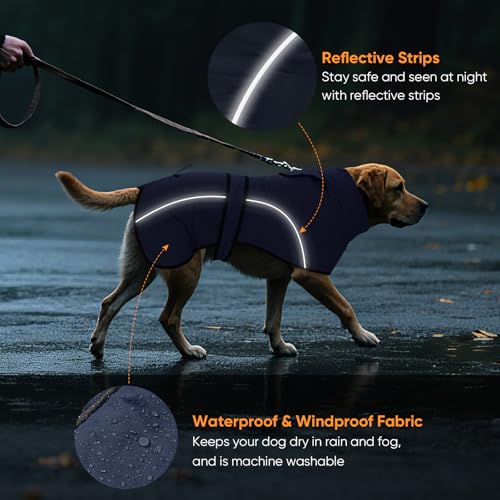 Dotoner Waterproof Dog Coat Warm Fleece Lined Jacket Reflective Winter Pet Apparel for Small Medium Large Dogs with Leash Opening Adjustable Neck & Tail Drawstring - color: Blue, size: Medium