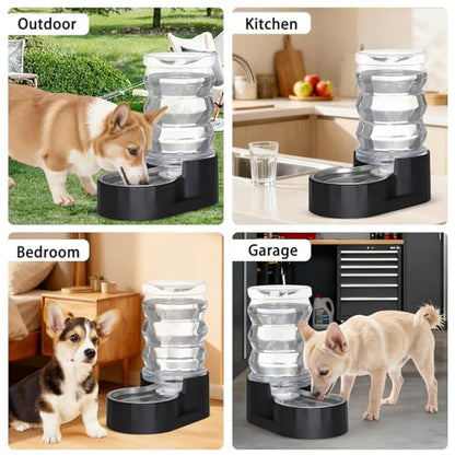 RIZZARI 7L Dog Water Bowl Dispenser:Black Stainless Steel Gravity Bowl - color: Dark Black, size: 7L