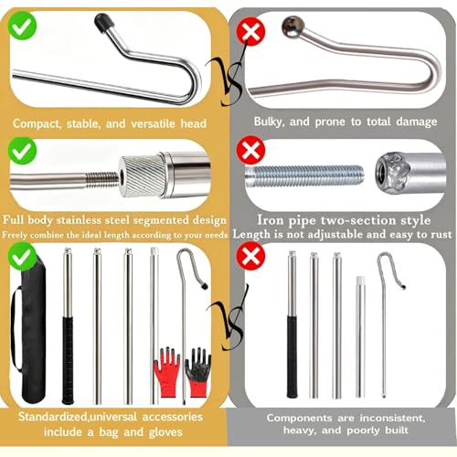 Goat Sheep Catcher Hook, Adjustable Calf Grabber Tool, Heavy-Duty 304 Stainless Steel, 31–79 Inches, Shepherd’s Crook Design, Includes Storage Bag and Protective Gloves, Goat Horn Cover，Ball