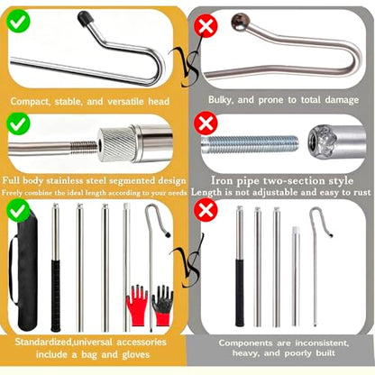 Goat Sheep Catcher Hook, Adjustable Calf Grabber Tool, Heavy-Duty 304 Stainless Steel, 31–79 Inches, Shepherd’s Crook Design, Includes Storage Bag and Protective Gloves, Goat Horn Cover，Ball
