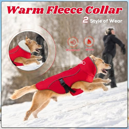 EMUST Dog Winter Coat, Waterproof Fleece Dog Jacket Winter for Medium Dogs - color: Red, size: Medium