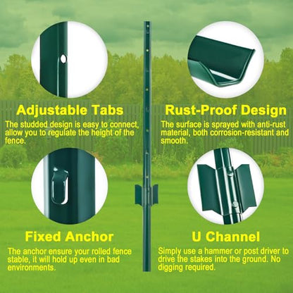 Metal Fence Posts 6 FT, Heavy Duty U-Post Garden Stakes(Splicing), 10 Pack - size: 6 Feet