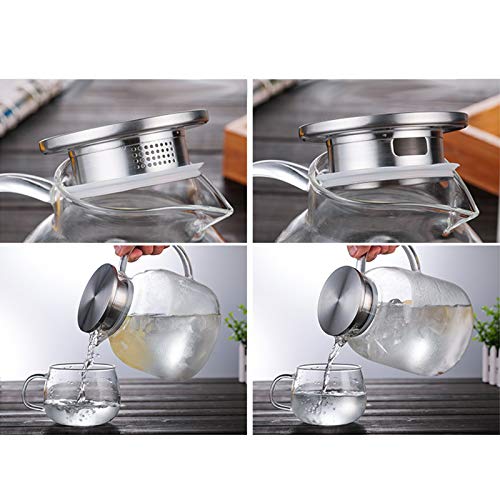 Hedume 2 Liter Glass Pitcher With Lid and Handle - Heat Resistant Beverage Carafe for Iced Tea, Wine, Coffee, Milk and Juice (68 Ounces)