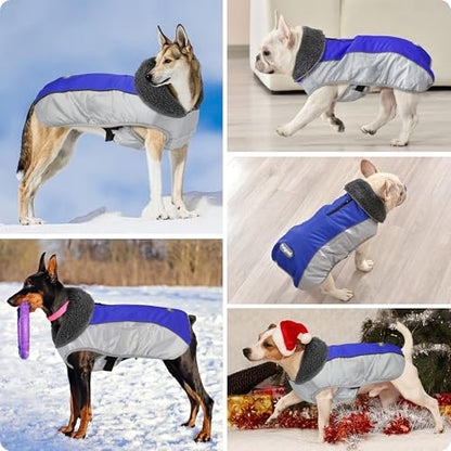 Petglad Dog Coat, Waterproof Ripstop Dog Winter Jacket with Leash Hole, Reflective Adjustable Warm Pet Fleece Snow Sweater for Small Medium Large Dogs - Blue, S - color: Blue, size: S