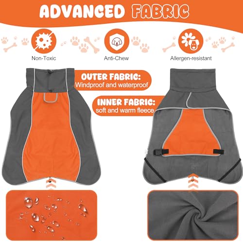 Dog Raincoat, Waterproof Dog Coat with Polar Fleece Lining - color: Orange, size: Large