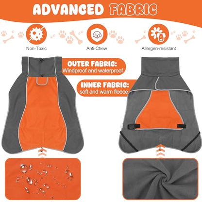 Dog Raincoat, Waterproof Dog Coat with Polar Fleece Lining - color: Orange, size: Large