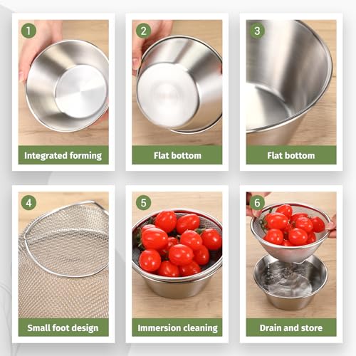 Baderke Mini Colander Strainer, 5.51 x 2.36 Inches, Round, 2 - color: Silver, size: 5.51 x 2.36 Inches