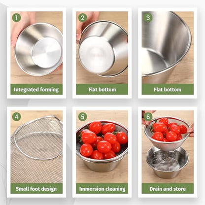 Baderke Mini Colander Strainer, 5.51 x 2.36 Inches, Round, 2 - color: Silver, size: 5.51 x 2.36 Inches