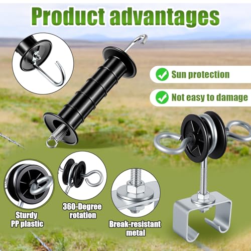 Electric Fence Gate Handle Kit T Post Insulator Spring Gate Handle Set for Horse Cattle Farm Fencing Easy Install Shock Protection(9 Pcs)