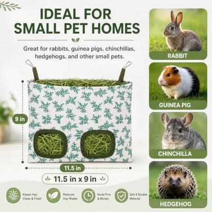 Rabbit Hay Feeder, Guinea Pig Hay Holder & Bunny Hay Feeder – Durable Hanging Hay Bag for Rabbits Chinchillas Guinea Pigs Bunnies – Chew-Resistant Hay Holder for Small Animals (Green) - color: Green