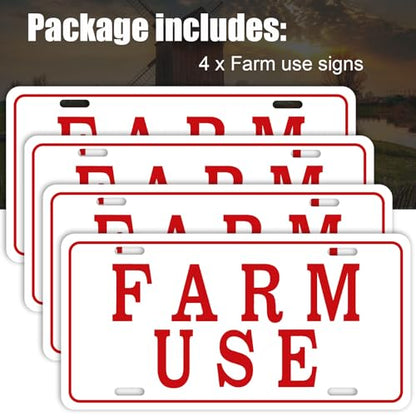 Blulu 4 Pieces Farm Use ID Tag Sign 12 x 6 Inch, Aluminum Reflective Rust Free Farm Use License Plate Weatherproof Metal Signs Easy to Install, Red and White
