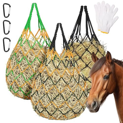 Slow Feed Hay Nets 3 Pack 40-Inch Durable Mesh Hay Bags Feeder for Horses - size: 3 Pack