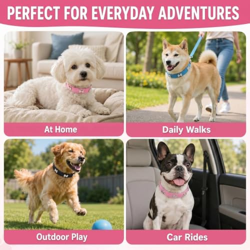 Adjustable PU Leather Dog Collar with Color Matched Bell,Pink M - color: pink, size: 10-13.5 Inch