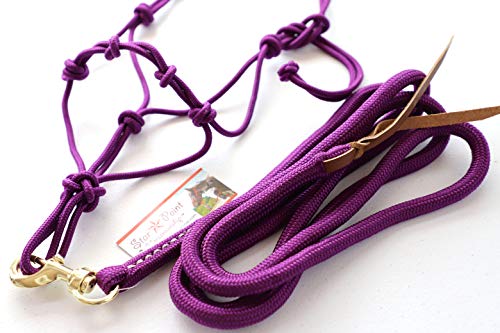 Star Point Horsemanship Mini-Pony 4 Knotted Rope Halter & 8' Lead Set (Purple, Large 36-42" Pony) - color: Purple, size: Large 36-42" Pony