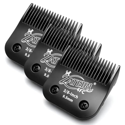 Size 4FC Detachable Pet Grooming Clipper Blade with Steel Cutter, 3/8 Inch (9.5 mm) Cut Length, Black, Compatible with Andis, Oster A5, Wahl KM10, 3 Pack - color: Black, size: 4FC 9.5mm - 3 Pack