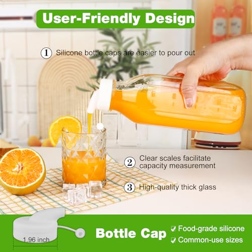 CARBLIN 32 Oz Glass Milk Bottles with Lids，1 Quart Juice Drinking Jugs